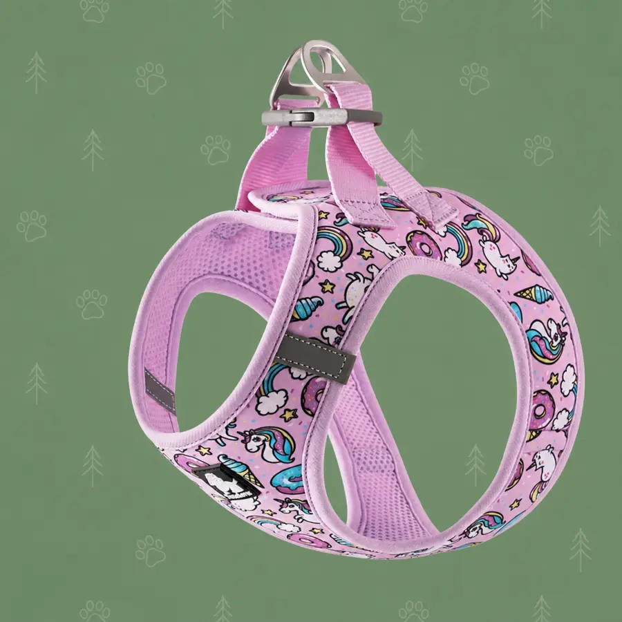 Harnais anti-traction Petit Chien step-in rose à motifs