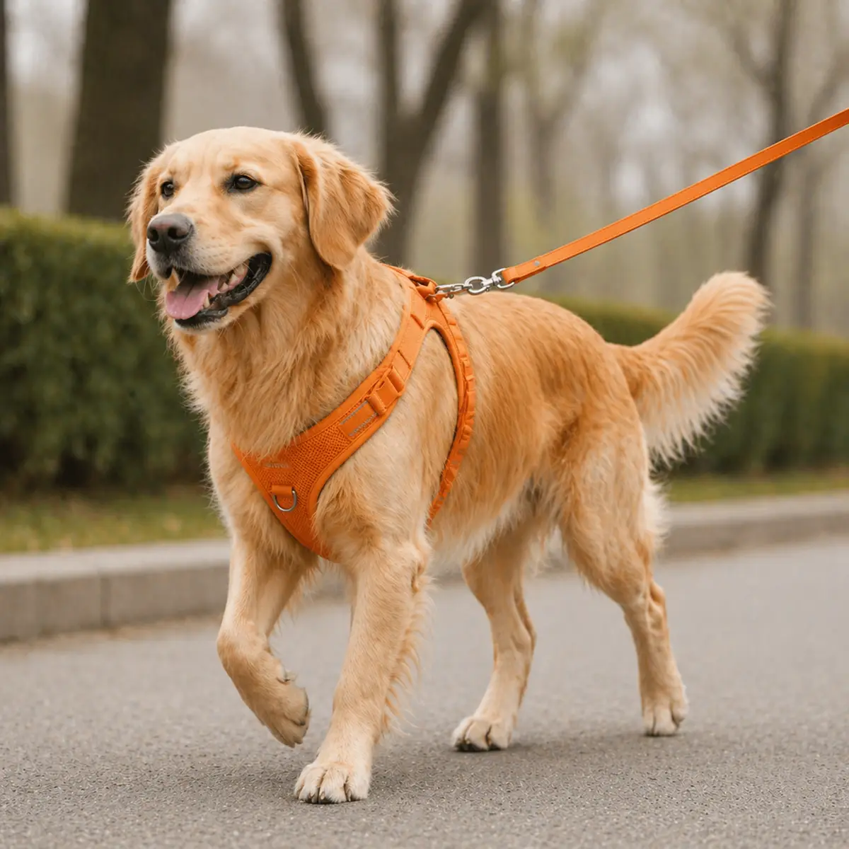 Golden Retriever en promenade avec le harnais Premium